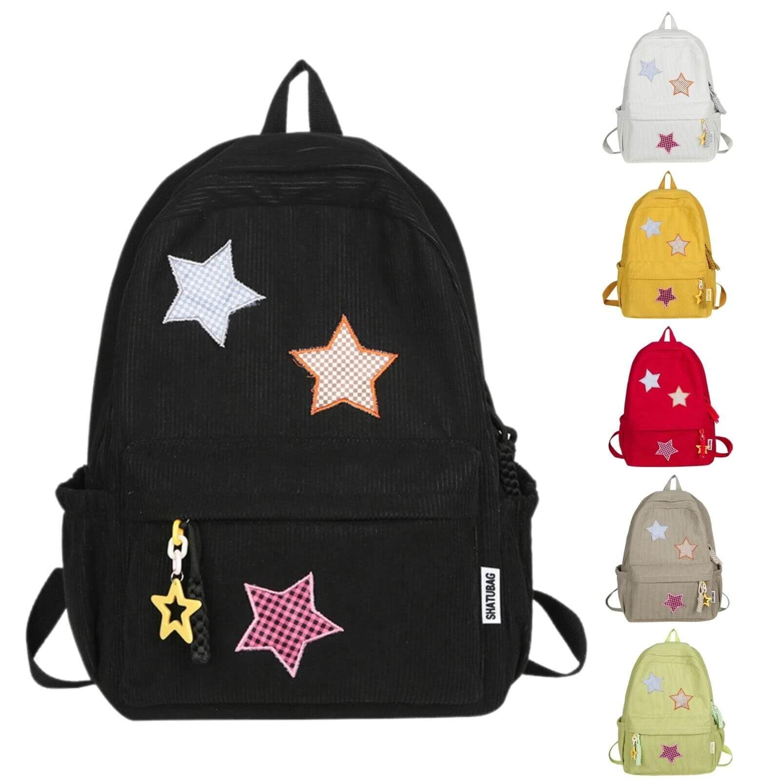 4586 Y2k Star Backpack Kawaii Large Capacity Bag,Big Corduroy Backpack,Cute